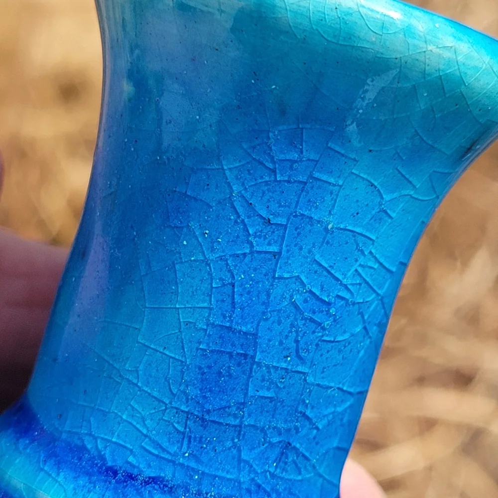 Handcrafted Blue Ceramic Vase ~ Vintage ~ Deep Turquoise Color ~ Pretty!